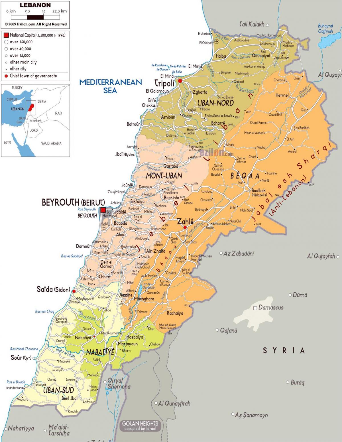 Ліван детальна карта