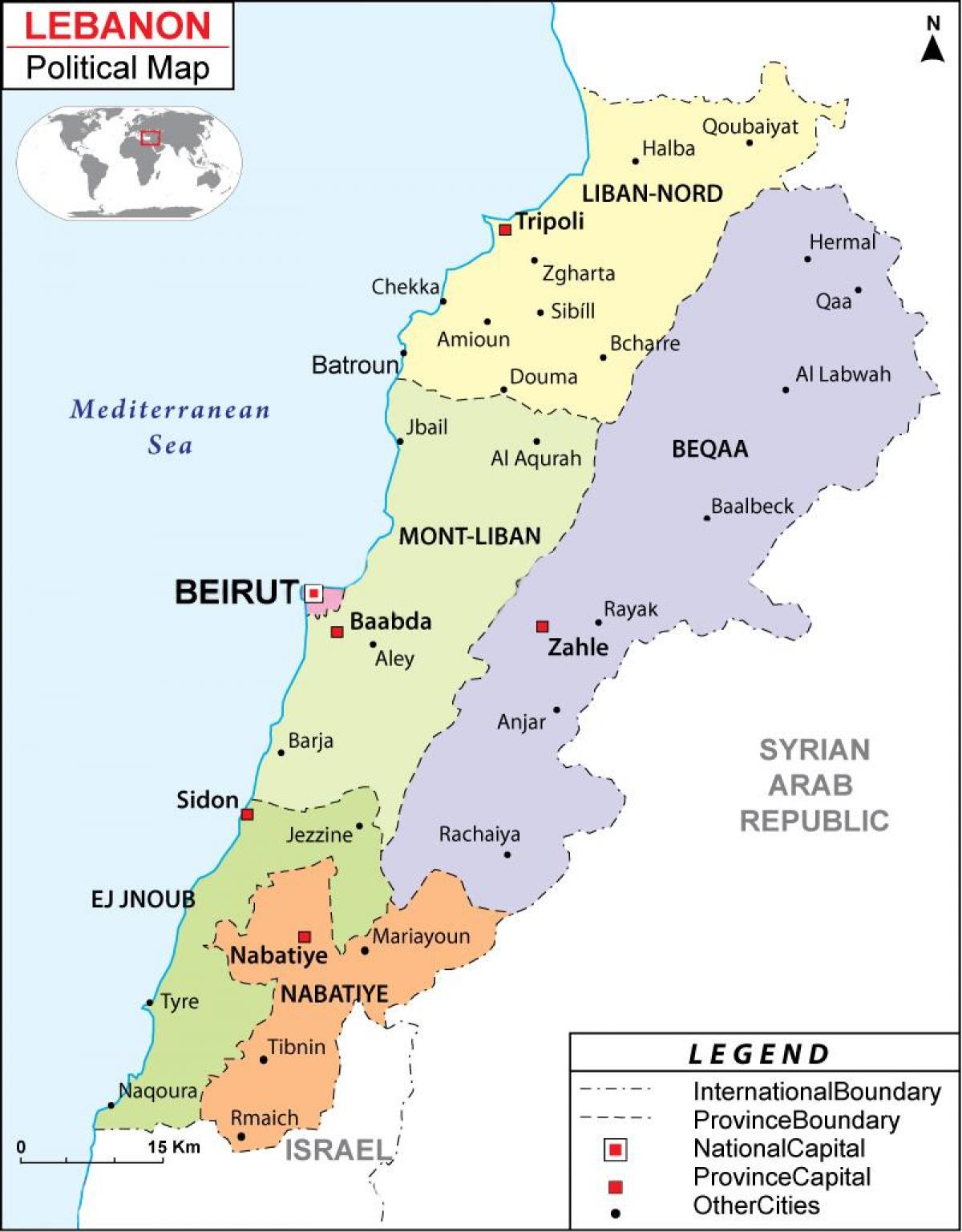 карта Лівану політичних
